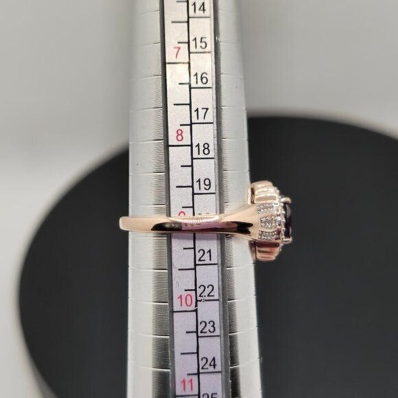 Red Garnet and White Zircon Halo Ring in Rose Gold Over Sterling Silver Size 9 - Picture 5 of 5